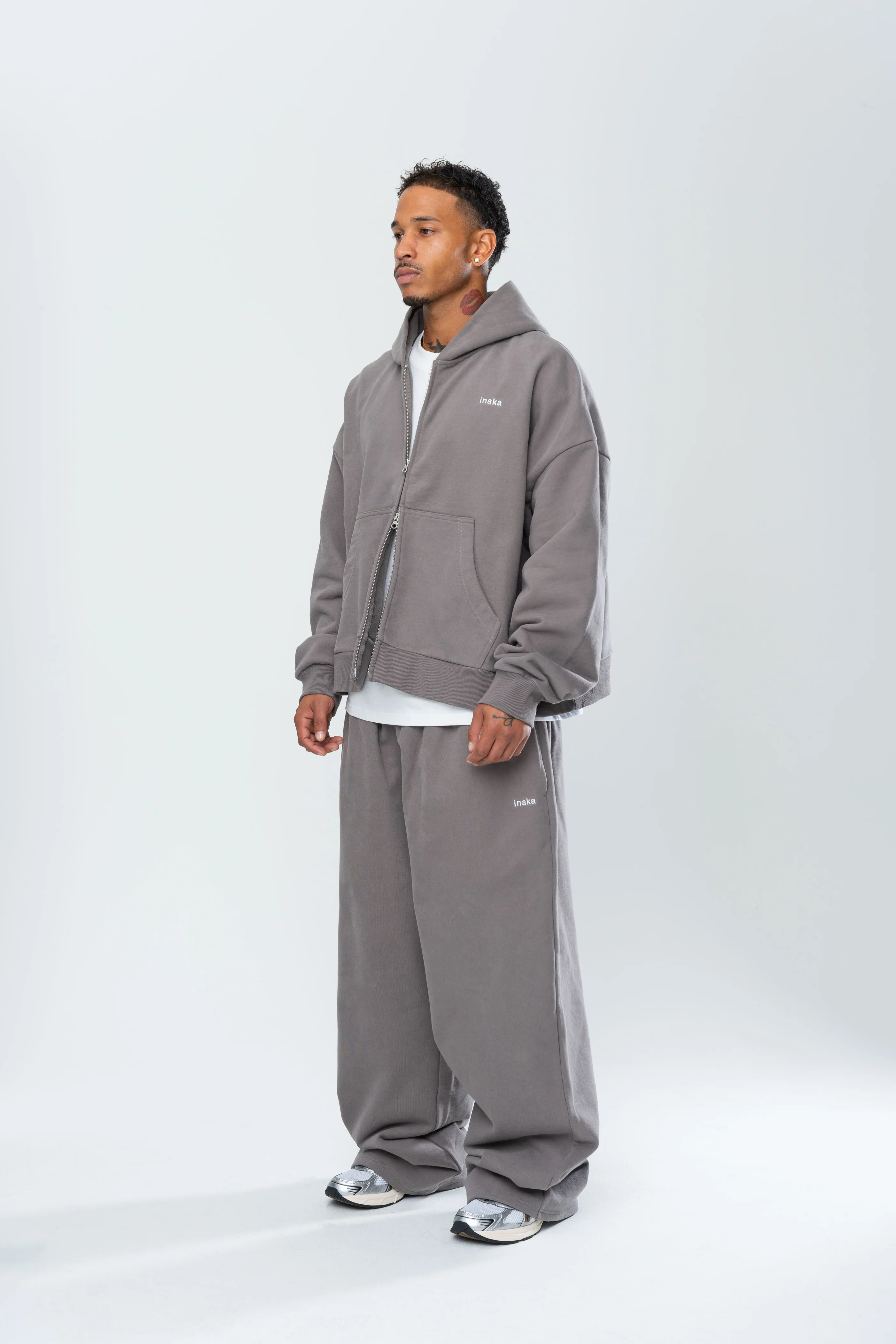 BASICS DOUBLE ZIP HOODIE - STONE - Image 5