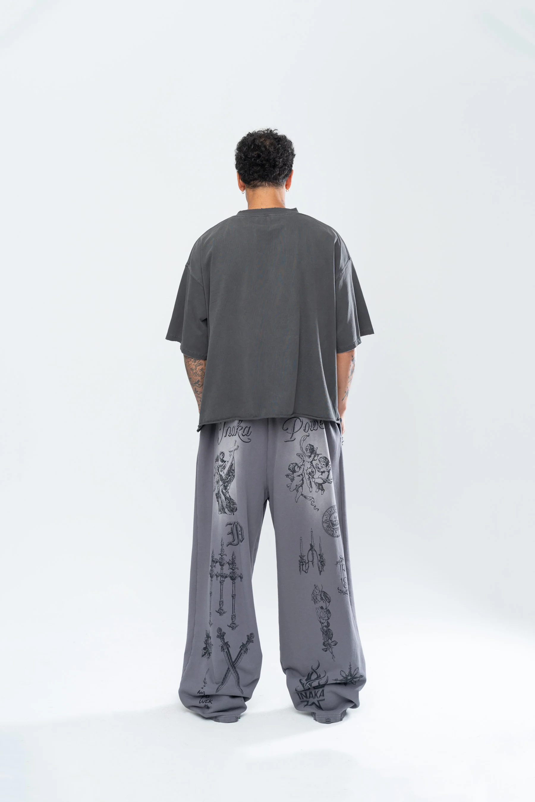 CRUCIFIX DISTRESSED BAGGY SWEATPANTS - GRAY - Image 4