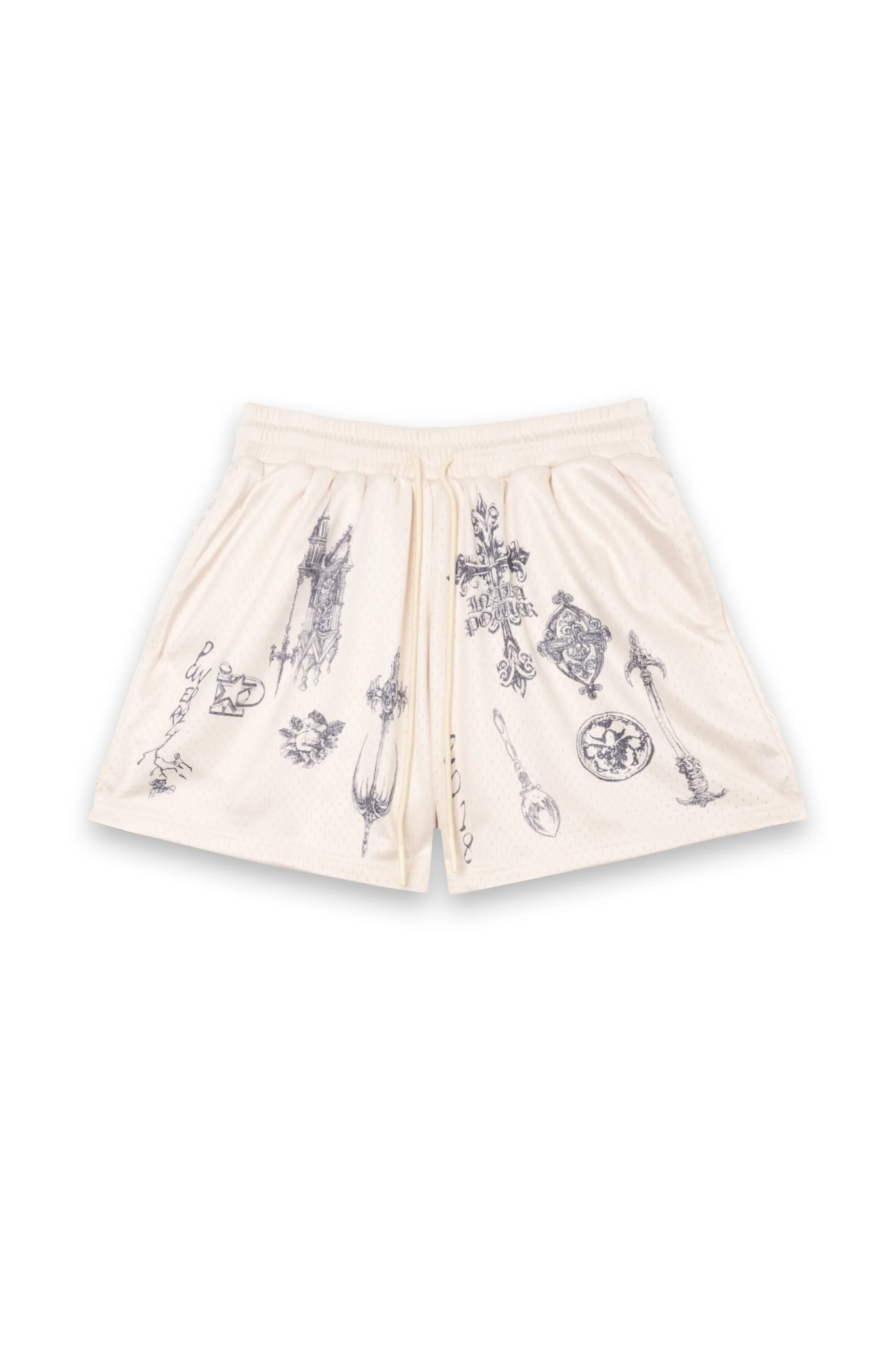 CRUCIFIX MESH SHORTS - CREAM