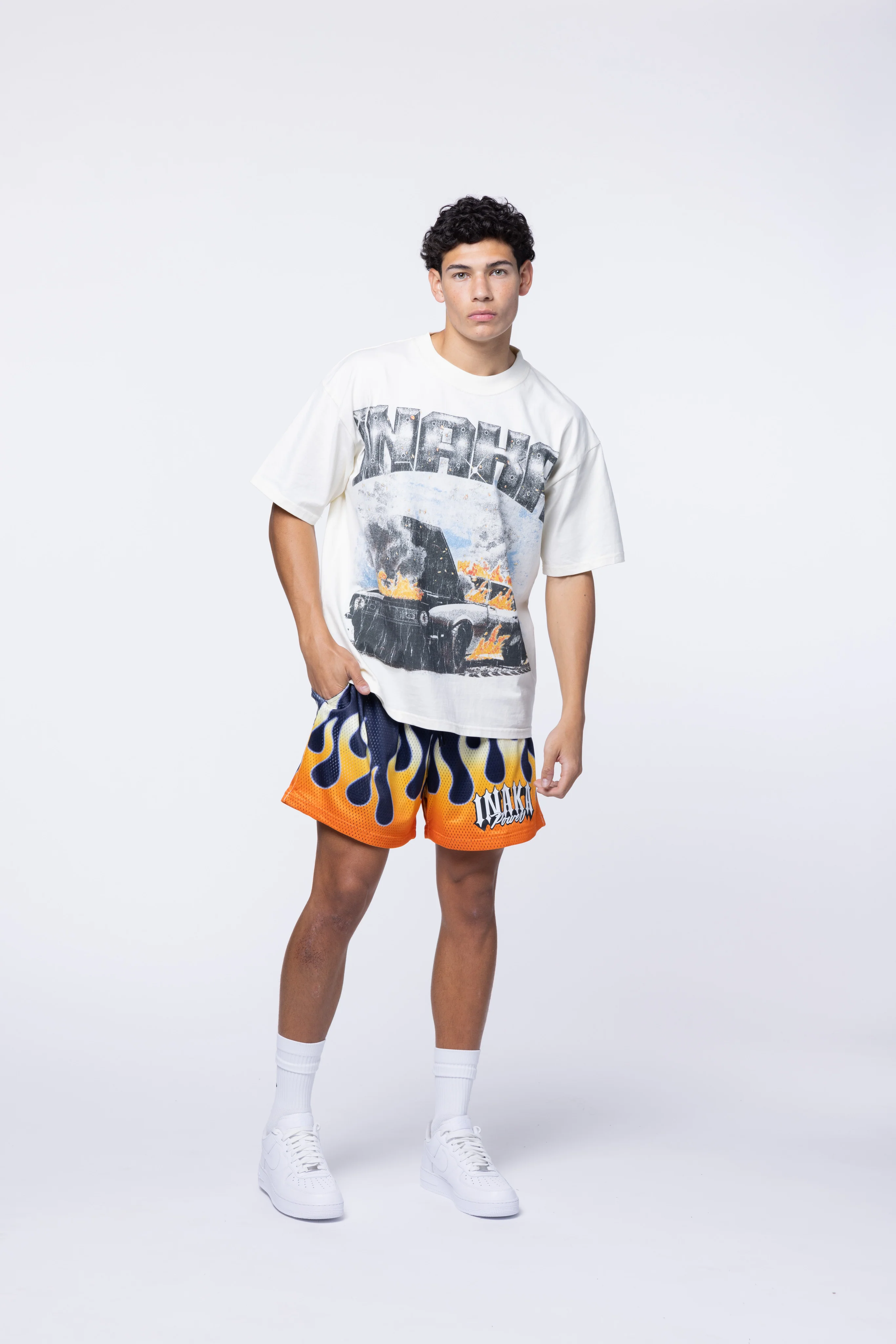 ORANGE FLAME MESH SHORTS - Image 3