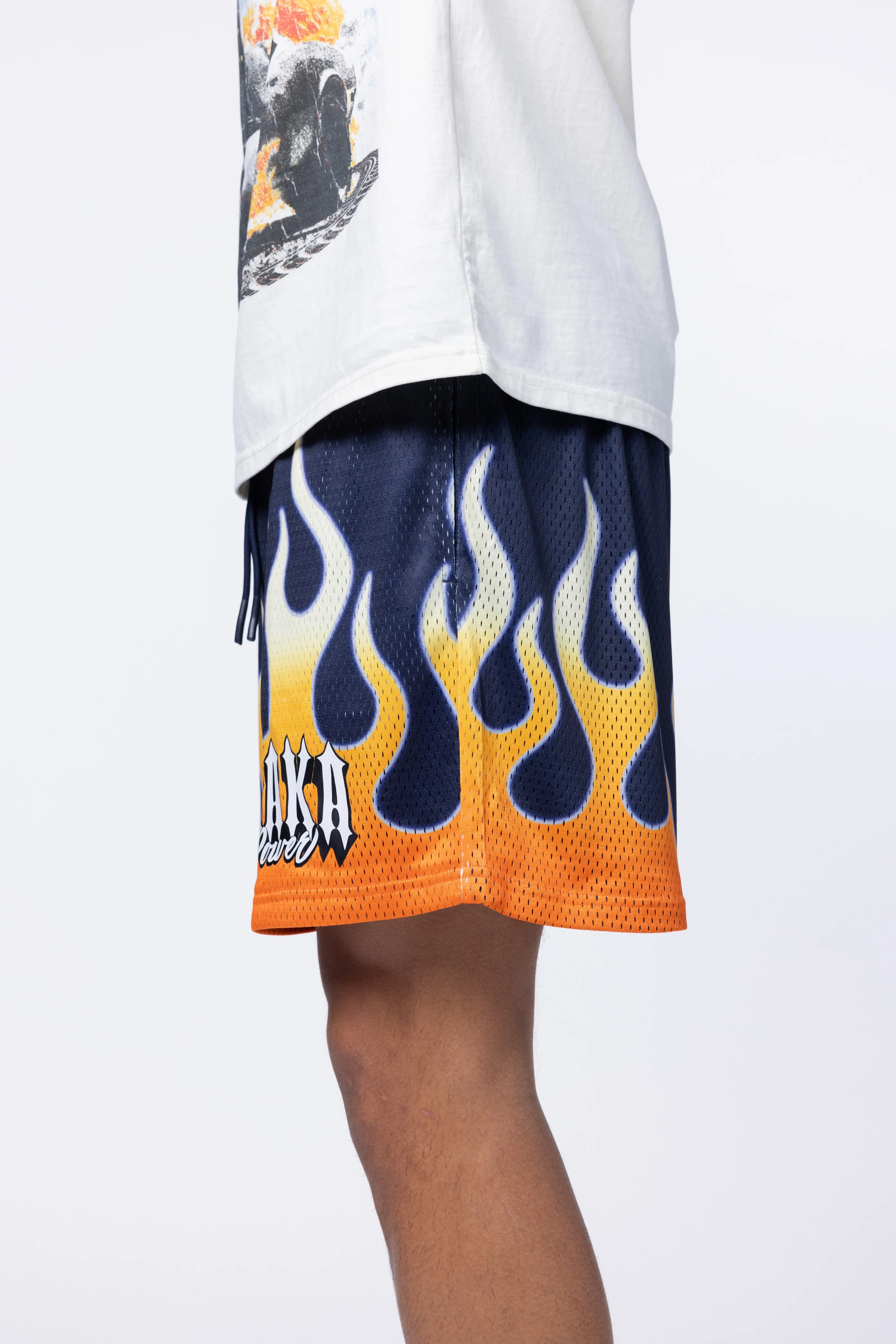 ORANGE FLAME MESH SHORTS - Image 5