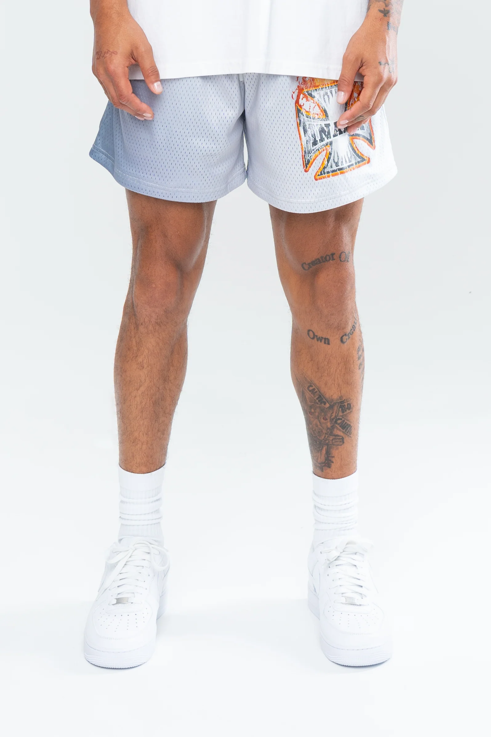 CROSS FLAME MESH SHORTS - CHROME - Image 3