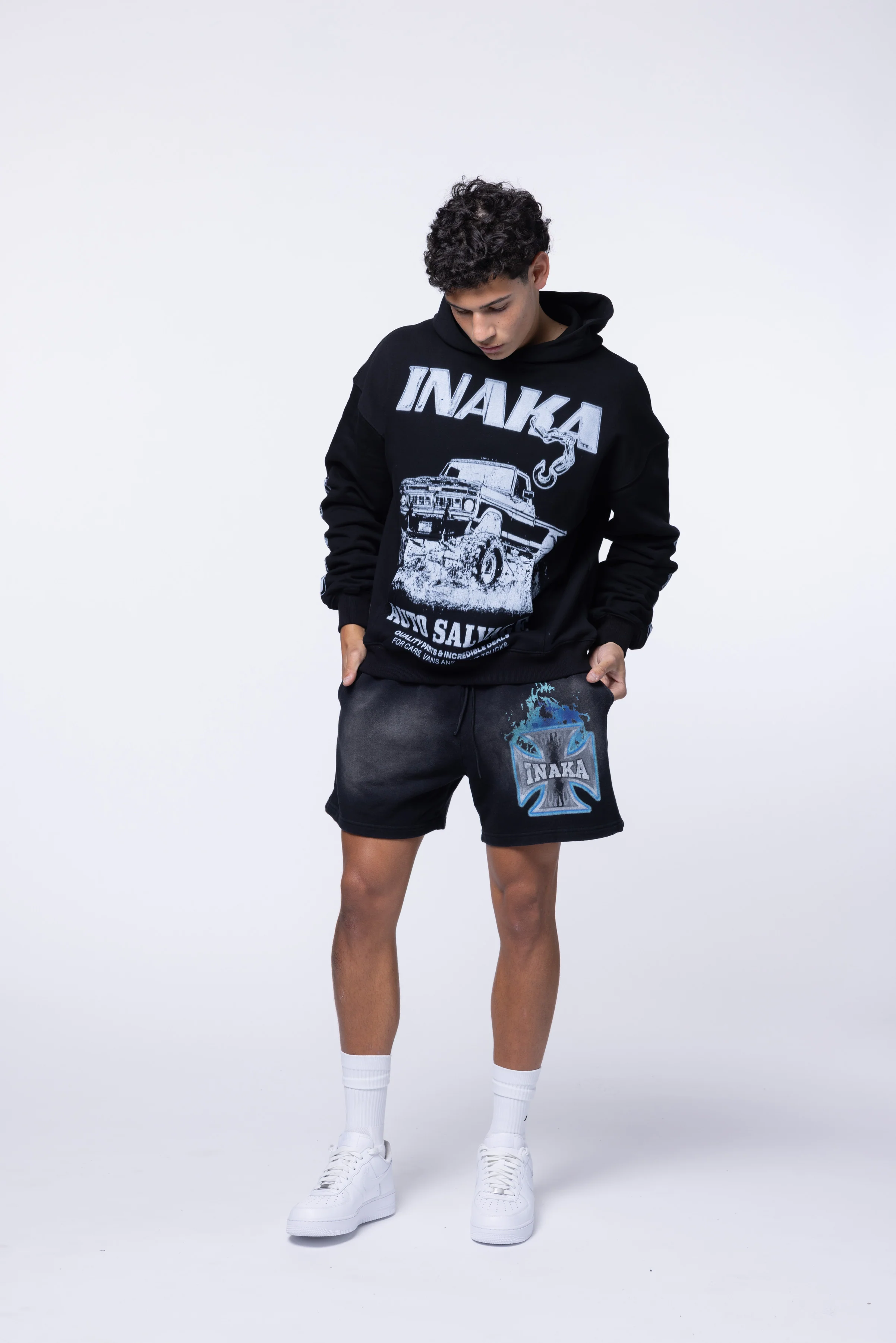 CROSS FLAME FLEECE SHORTS - AZUL - Image 2